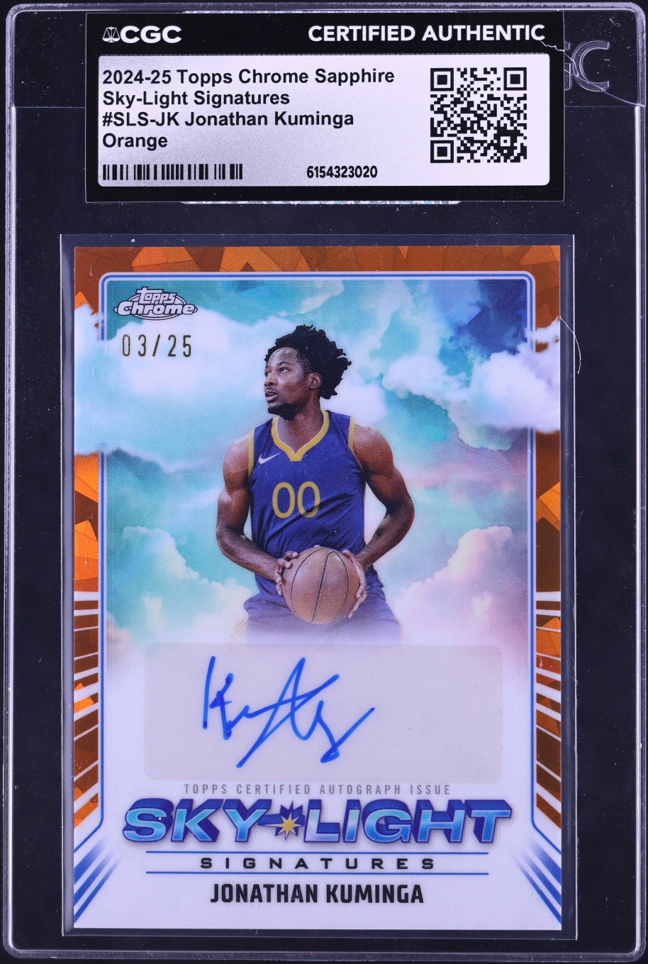2024 Topps Chrome Sapphire Sky Light Orange Jonathan Kuminga AUTO /25 #SLS-JK CGC AUTH