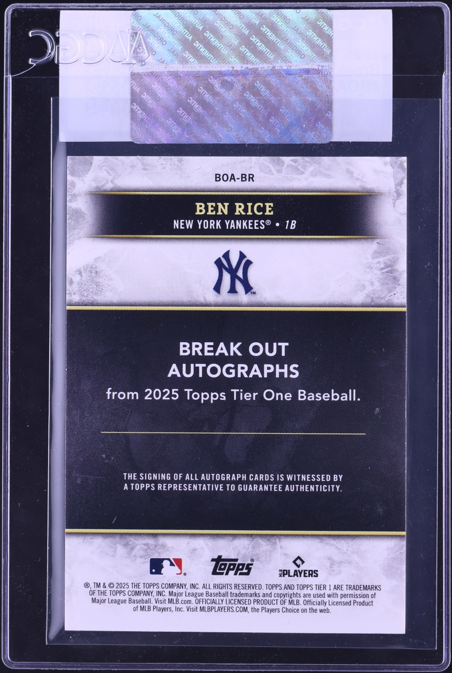 2025 Topps Tier One Break Out Ben Rice AUTO /249 #BOA-BR CGC AUTH on ...