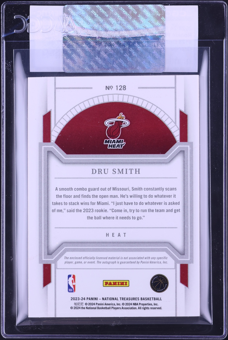2023 National Treasures Orange Dru Smith ROOKIE PATCH AUTO /75 #128 CGC AUTH
