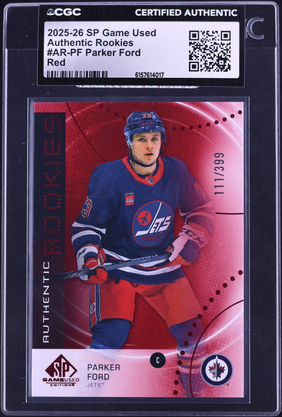 2025 SP Game Used Authentic Red Parker Ford ROOKIE /399 #AR-PF CGC AUTH