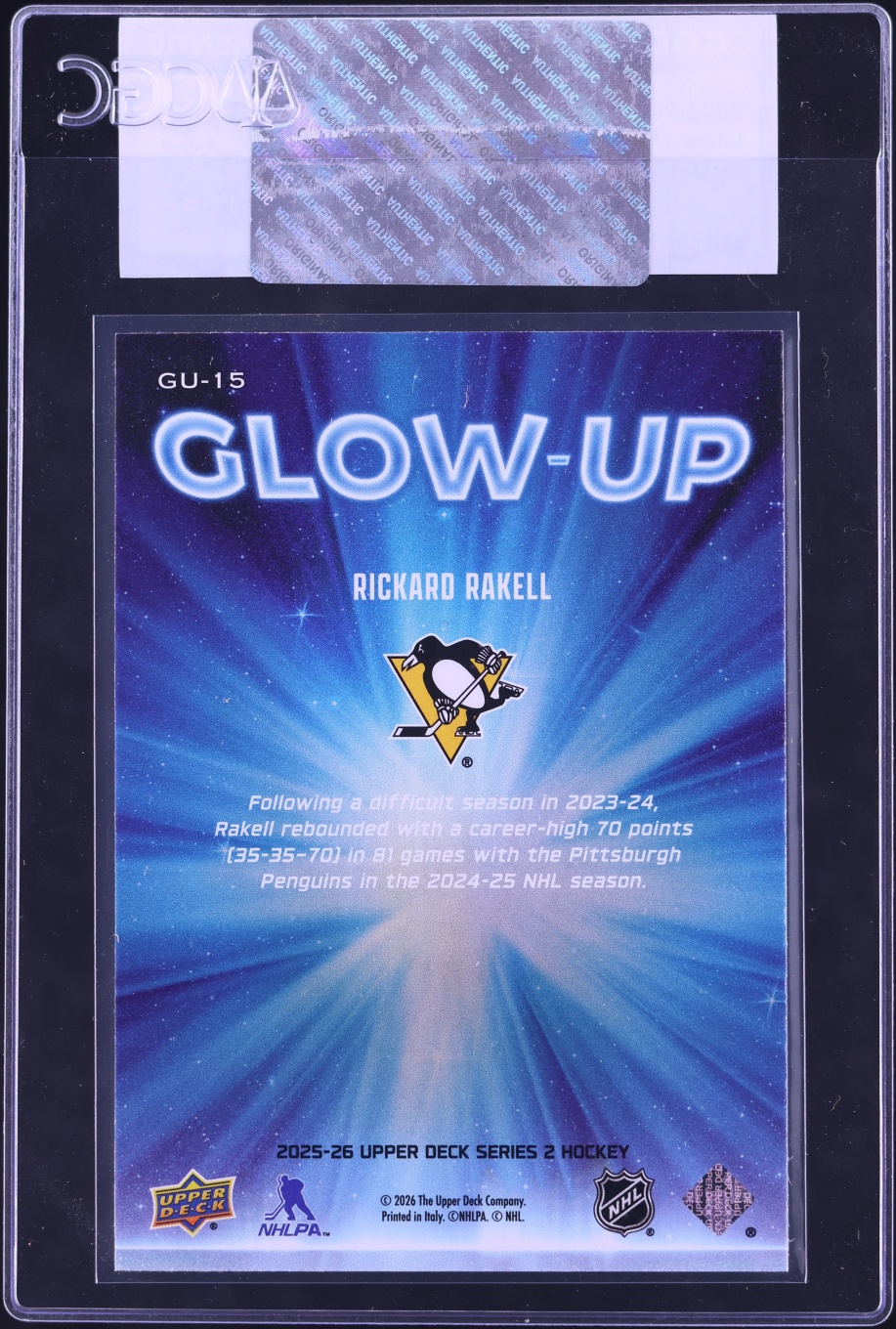 2025 Upper Deck Glow Up Rickard Rakell #GU-15 CGC AUTH