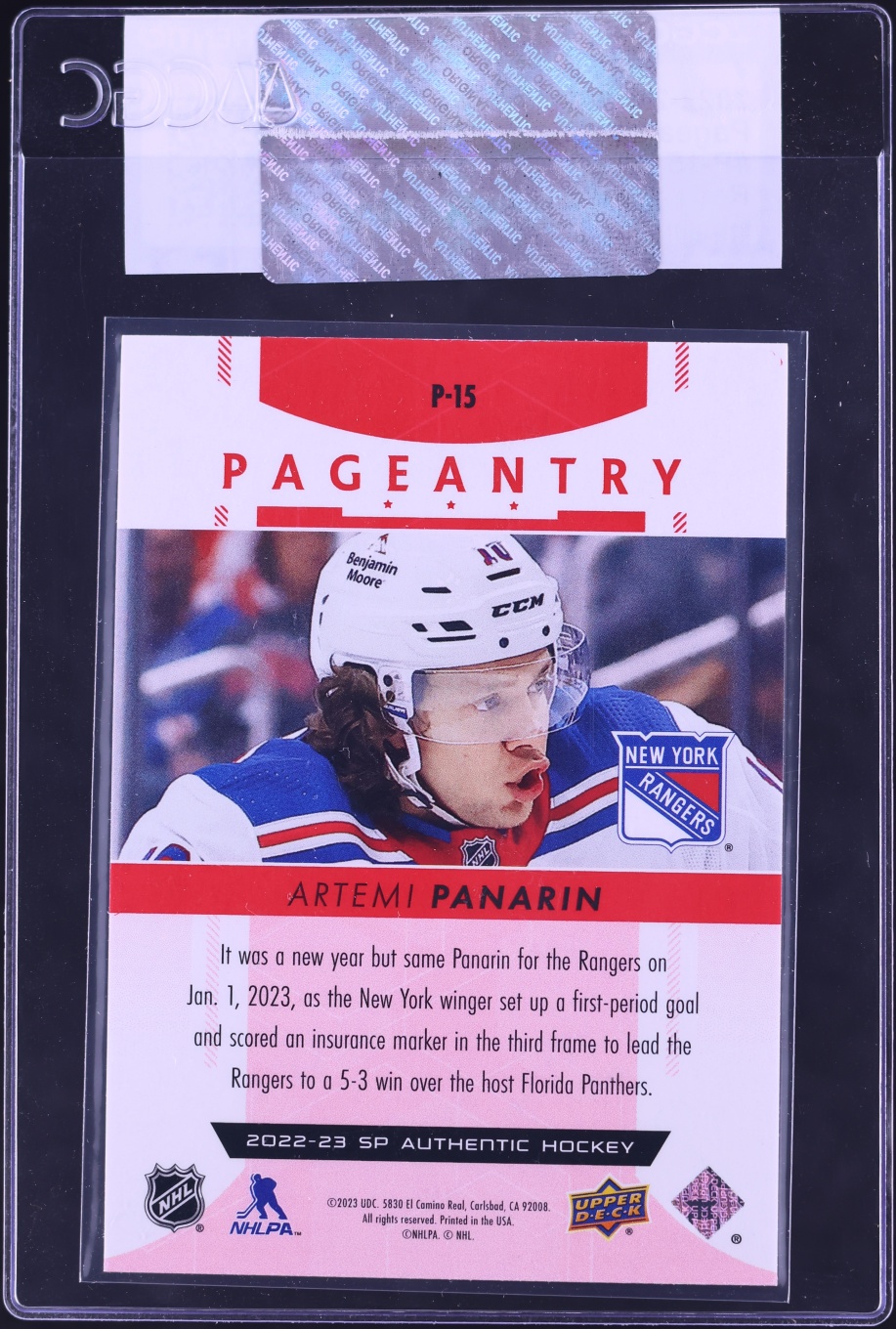 2022 SP Authentic Pageantry Red Artemi Panarin #P-15 CGC AUTH