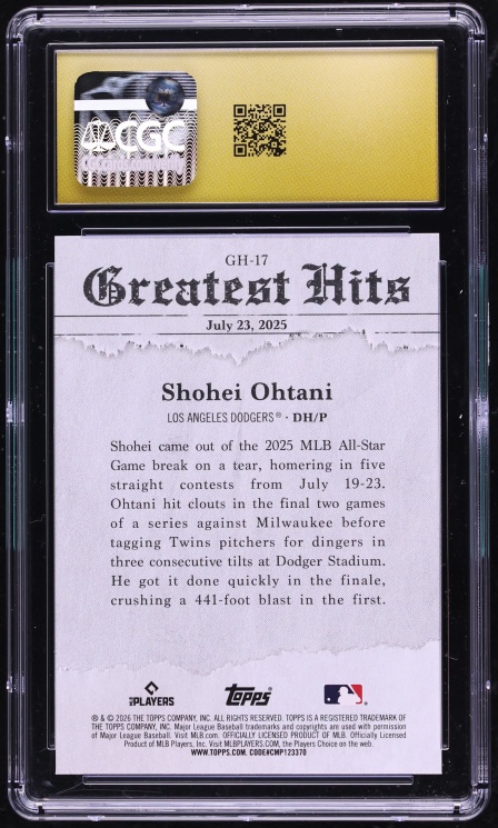 2026 Topps Greatest Hits Shohei Ohtani #GH-17 CGC 10 PRISTINE