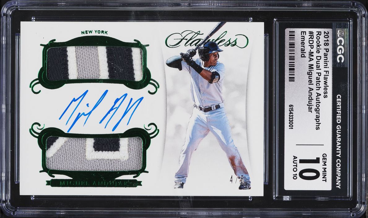 2018 Panini Flawless Dual Emerald Miguel Andujar ROOKIE PATCH AUTO /5 #RDP-MA CGC 10 GEM MINT
