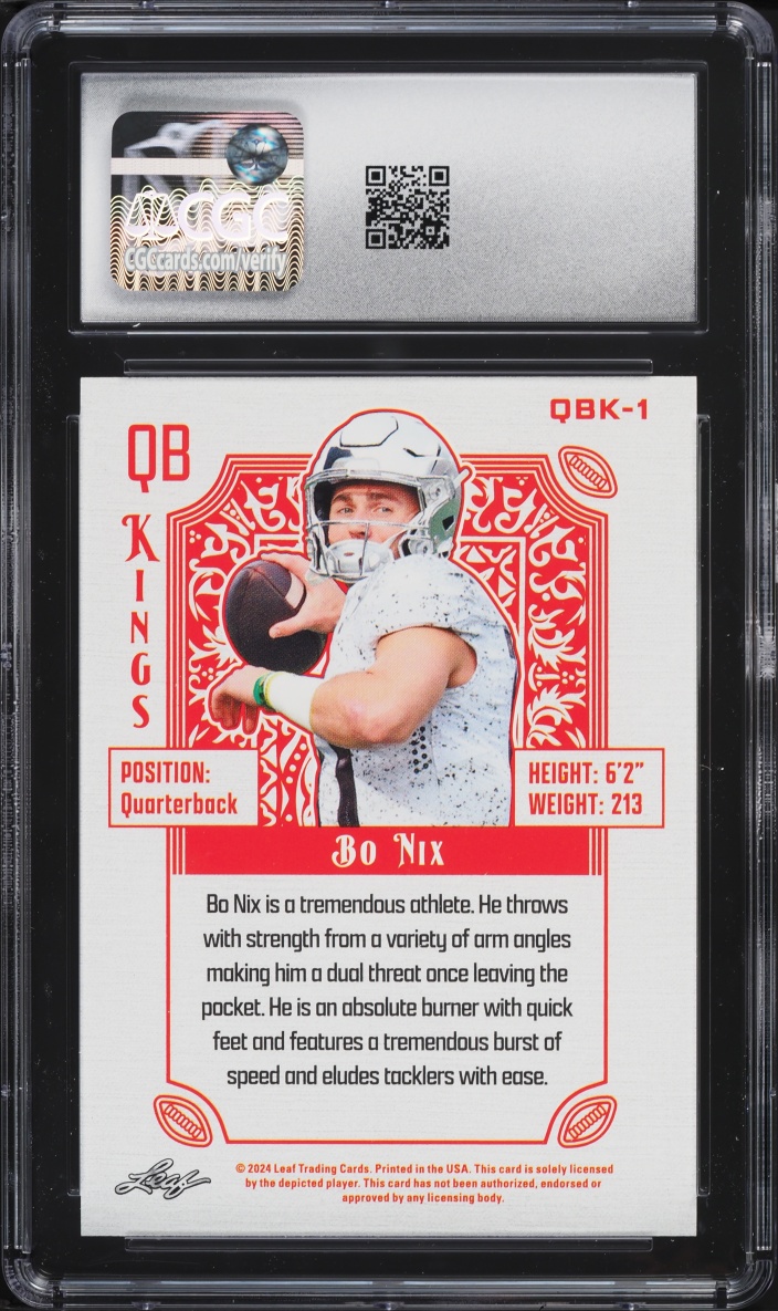 2024 Leaf QB Kings Bo Nix ROOKIE #QBK-1 CGC 8 NM-MT