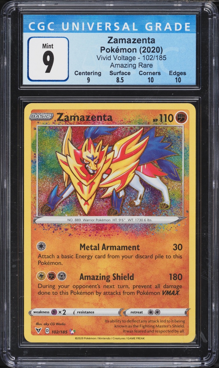 2020 Pokemon Sword & Shield Vivid Voltage Amazing Rare Zamazenta #102 CGC 9 MINT