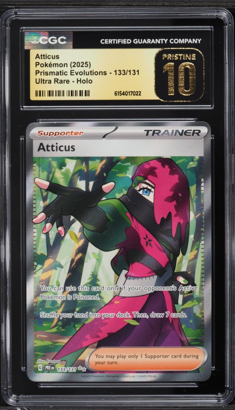 2025 Pokemon Scarlet & Violet Prismatic Evolutions Full Art Atticus #133 CGC 10 PRISTINE