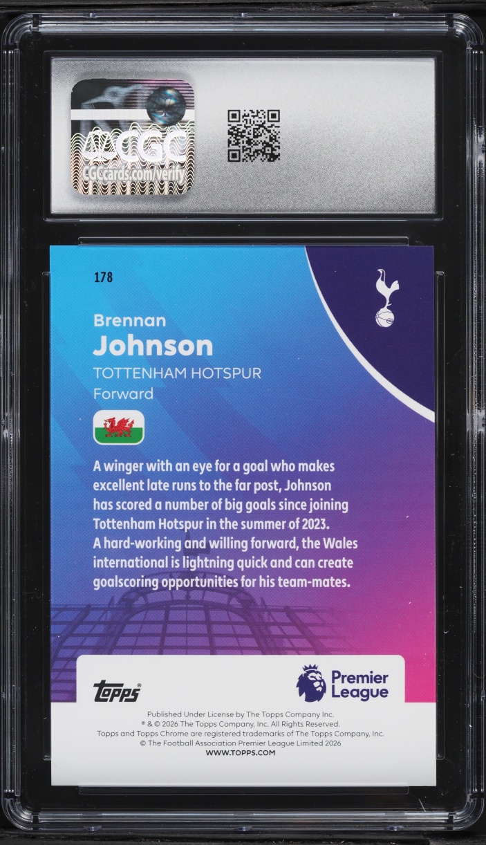2025 Topps Chrome EPL Teal Refractor Brennan Johnson /299 #178 CGC 10 GEM MINT
