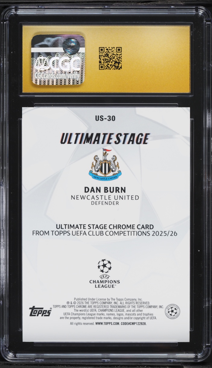 2025 Topps Chrome UEFA CC Ultimate Stage Purple Refractor Dan Burn 1/75 #US-30 CGC 10 PRISTINE