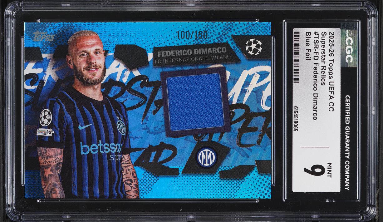 2025 Topps UEFA CC Superstar Blue Foil Federico Dimarco PATCH /150 #TSR-FD CGC 9 MINT