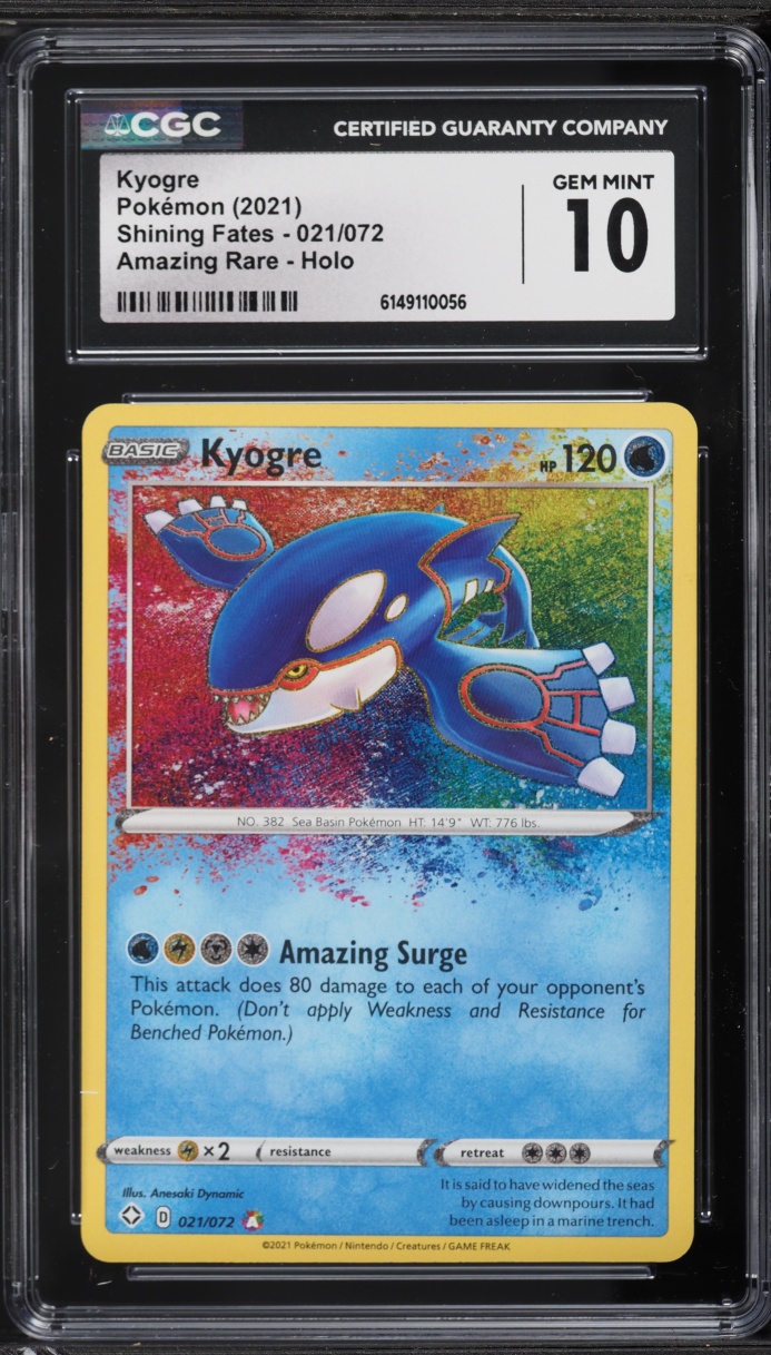 2021 Pokemon Sword & Shield Shining Fates Amazing Rare Kyogre #21 CGC 10 GEM MINT