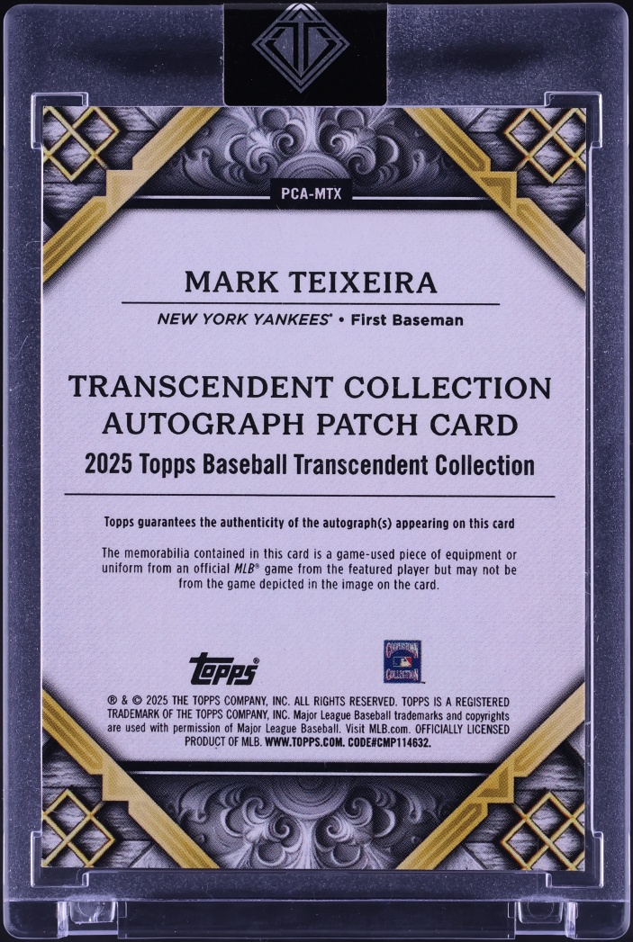2025 Topps Transcendent Collection Mark Teixeira PATCH AUTO /25 #PCA-MTX