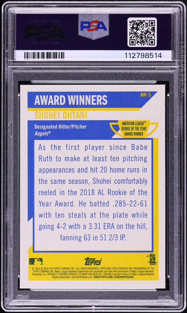 2019 Topps Heritage Award Winners Shohei Ohtani #AW-5 PSA 9 MINT