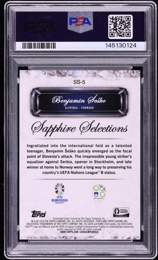 2024 Topps Chrome Sapphire UEFA Euro Selections Red Benjamin Sesko 5/5 #SS5 PSA 10 GEM MINT