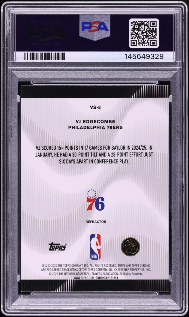 2025 Topps Chrome Voices Refractor VJ Edgecombe ROOKIE #VS-8 PSA 10 GEM MINT