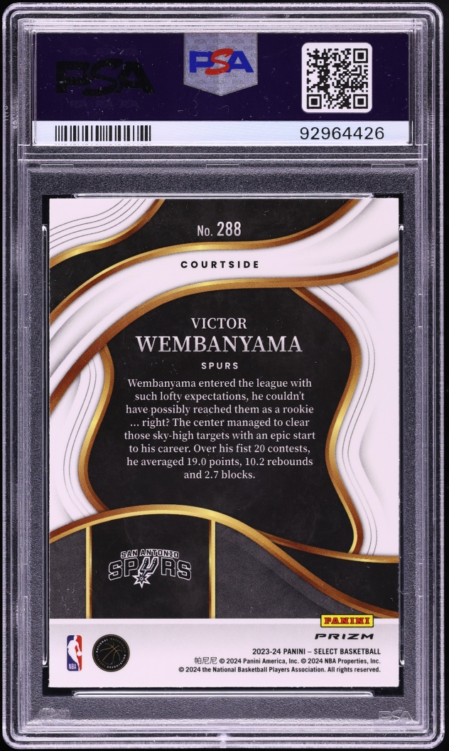 2023 Select Courtside Blue Cracked Ice Victor Wembanyama ROOKIE #288 PSA 10 GEM MINT