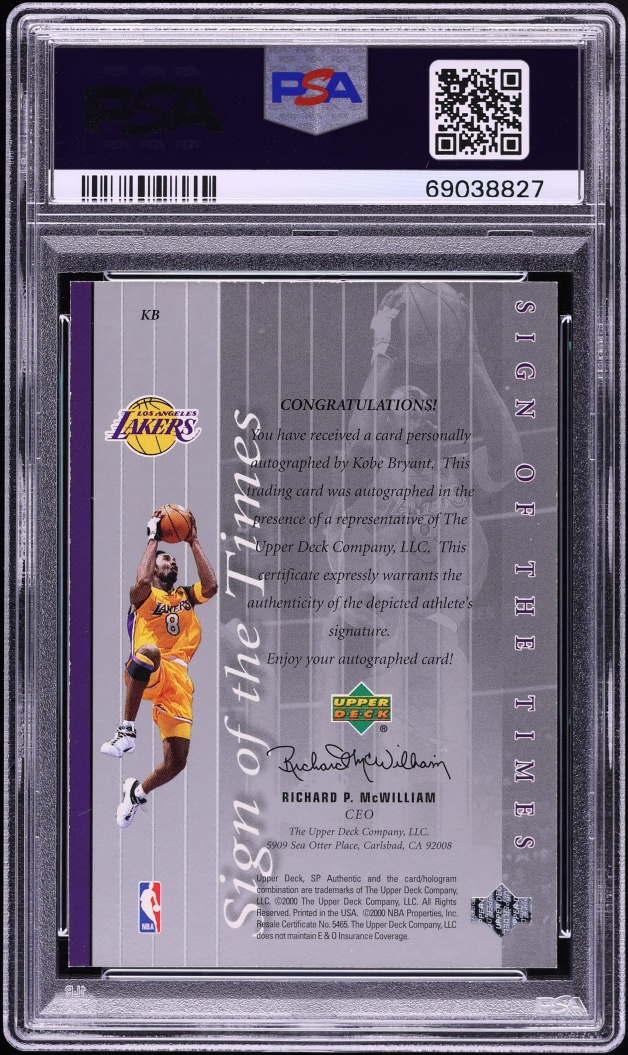 1999 SP Authentic Sign Of The Times Kobe Bryant AUTO DNA 10 #KB PSA 8 NM-MT