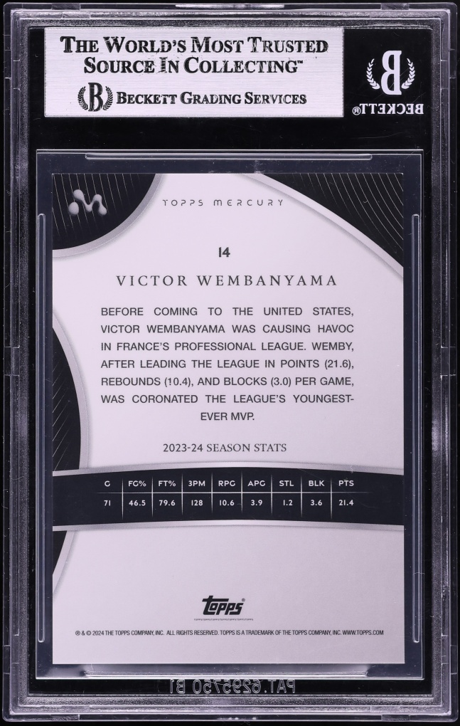 2023 Topps Mercury Black Refractor Victor Wembanyama ROOKIE /10 #14 BGS 9 MINT