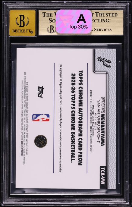 2025 Topps Chrome Gold Refractor Victor Wembanyama AUTO /50 #TCA-VW BGS 9.5 GEM MINT