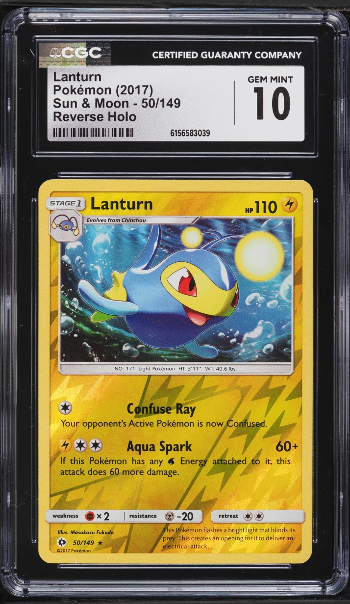 2017 Pokemon Sun & Moon Reverse Holo Lanturn #50 CGC 10 GEM MINT