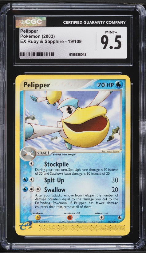 2003 Pokemon EX Ruby & Sapphire Pelipper #19 CGC 9.5 MINT+