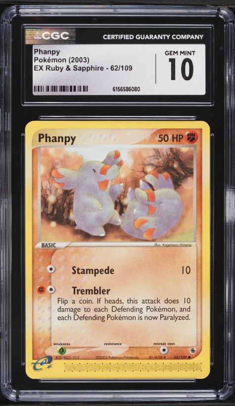 2003 Pokemon EX Ruby & Sapphire Phanpy #62 CGC 10 GEM MINT