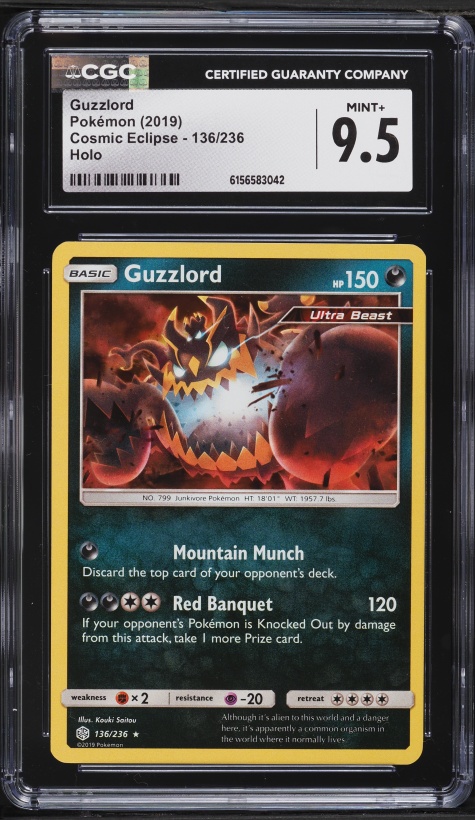 2019 Pokemon Cosmic Eclipse Holo Guzzlord #136 CGC 9.5 MINT+
