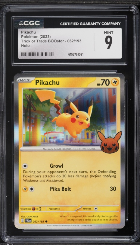 2023 Pokemon Scarlet & Violet Paldea Evolved Trick Or Trade BOOster Holo Pikachu #62 CGC 9 MINT