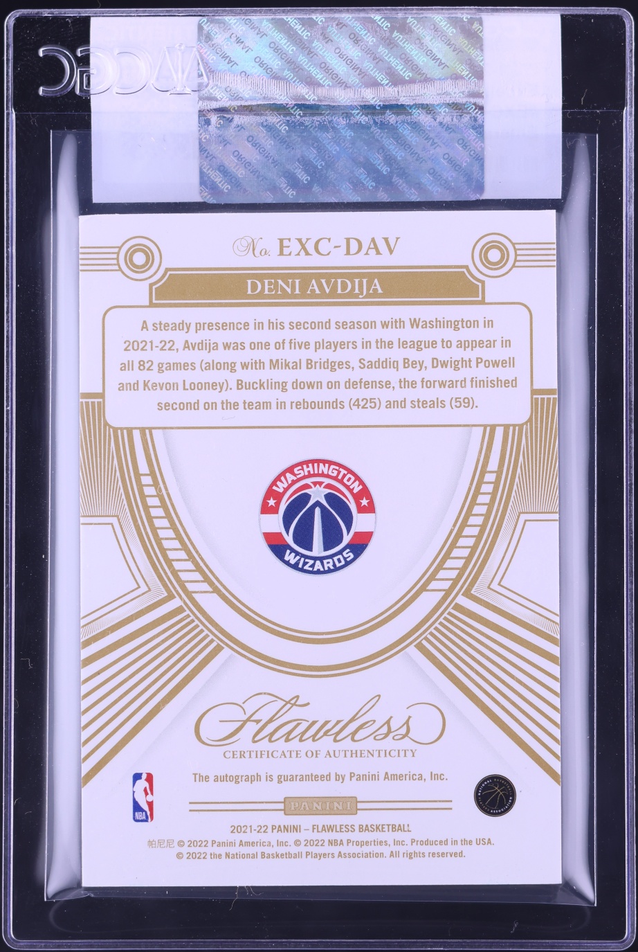 2021 Panini Flawless Excellence Signatures Emerald Deni Avdija AUTO /5 #EXC-DAV CGC AUTH