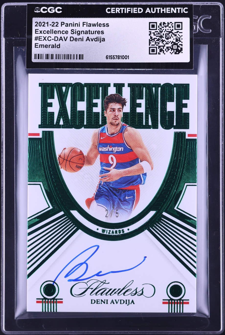 2021 Panini Flawless Excellence Signatures Emerald Deni Avdija AUTO /5 #EXC-DAV CGC AUTH