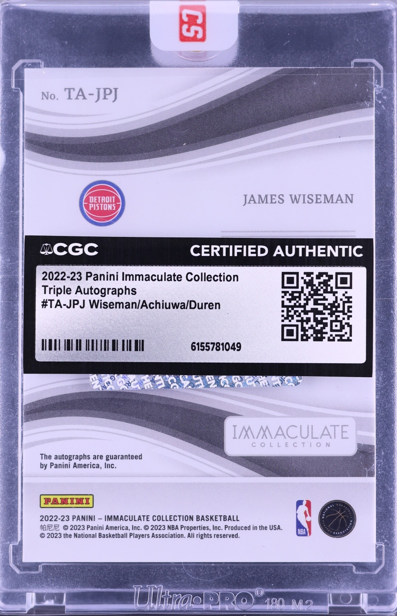 2022 Immaculate Collection Triple Wiseman Achiuwa Duren ROOKIE AUTO /25 #TA-JPJ CGC AUTH