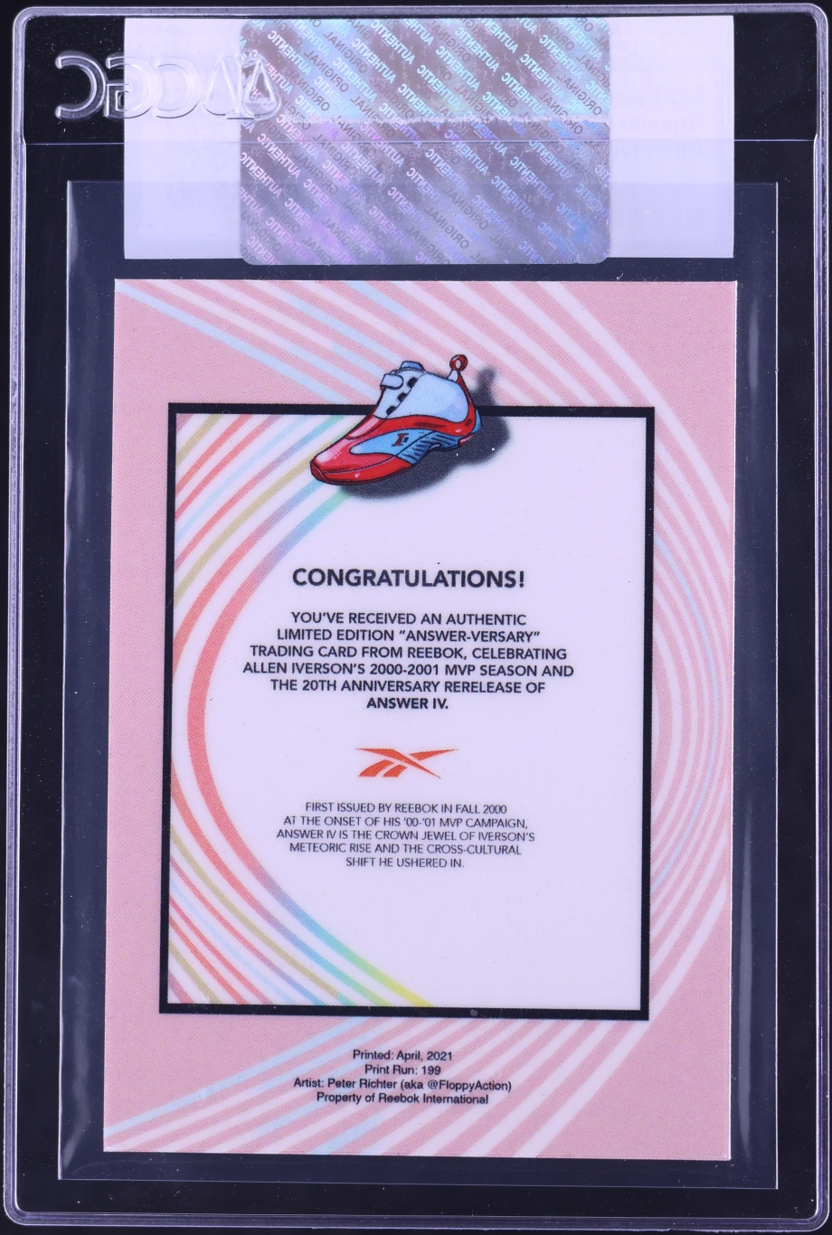 2021 Reebok Answer-Versary Answer IV Shoe Premium Allen Iverson /199 CGC AUTH
