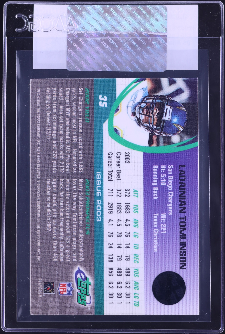 2003 eTopps '06 Anaheim eCon 4 Ladainian Tomlinson 1/1 #35 CGC AUTH