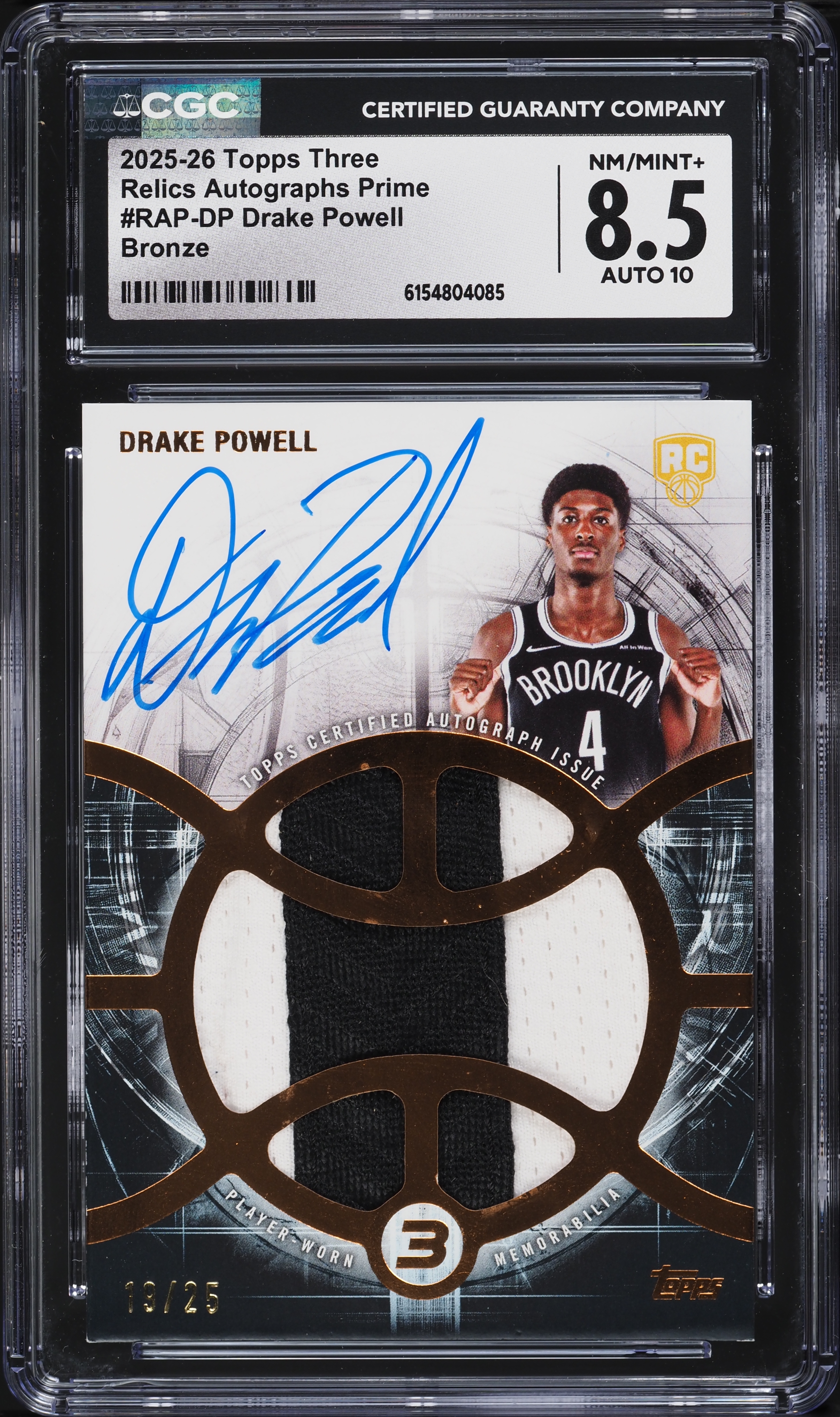 2025 Topps Three Basketball Bronze Drake Powell #RAP-DP CGC 8.5