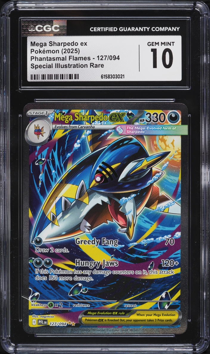 2025 Pokemon Mega Evolution Phantasmal Flames SIR Mega Sharpedo ex #127 CGC 10 GEM MINT
