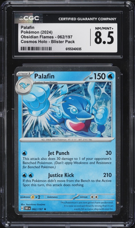 2024 Pokemon Scarlet & Violet Obsidian Flames Cosmos Holo Blister Pack Palafin #62 CGC 8.5