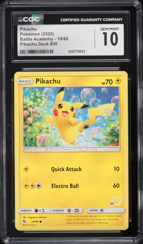 2020 Pokemon Sun & Moon Battle Academy Pikachu Deck #30 Pikachu #19 CGC 10 GEM MINT