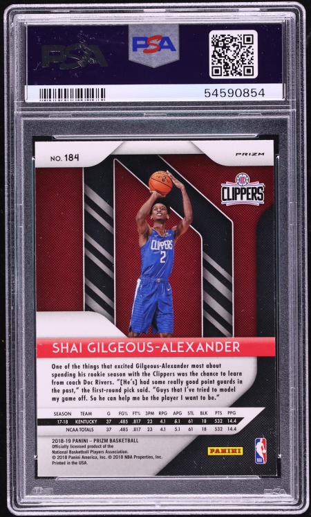 2018 Panini Prizm Green Shai Gilgeous-Alexander ROOKIE #184 PSA 10 GEM MINT