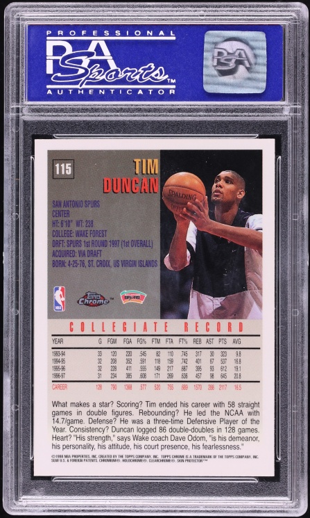 1997 Topps Chrome Tim Duncan ROOKIE #115 PSA 10 GEM MINT