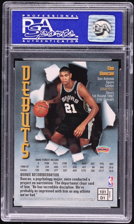 1997 Finest Basketball w/ Coating Tim Duncan ROOKIE #101 PSA 10 GEM MINT