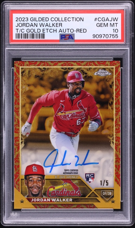 2023 Topps Chrome Gilded Collection Gold Etch Red Jordan Walker ROOKIE AUTO 1/5 #CGA-JW PSA 10