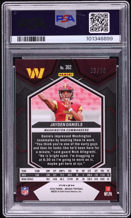 2024 Panini Mosaic Gold Jayden Daniels ROOKIE /10 #302 PSA 10 GEM MINT