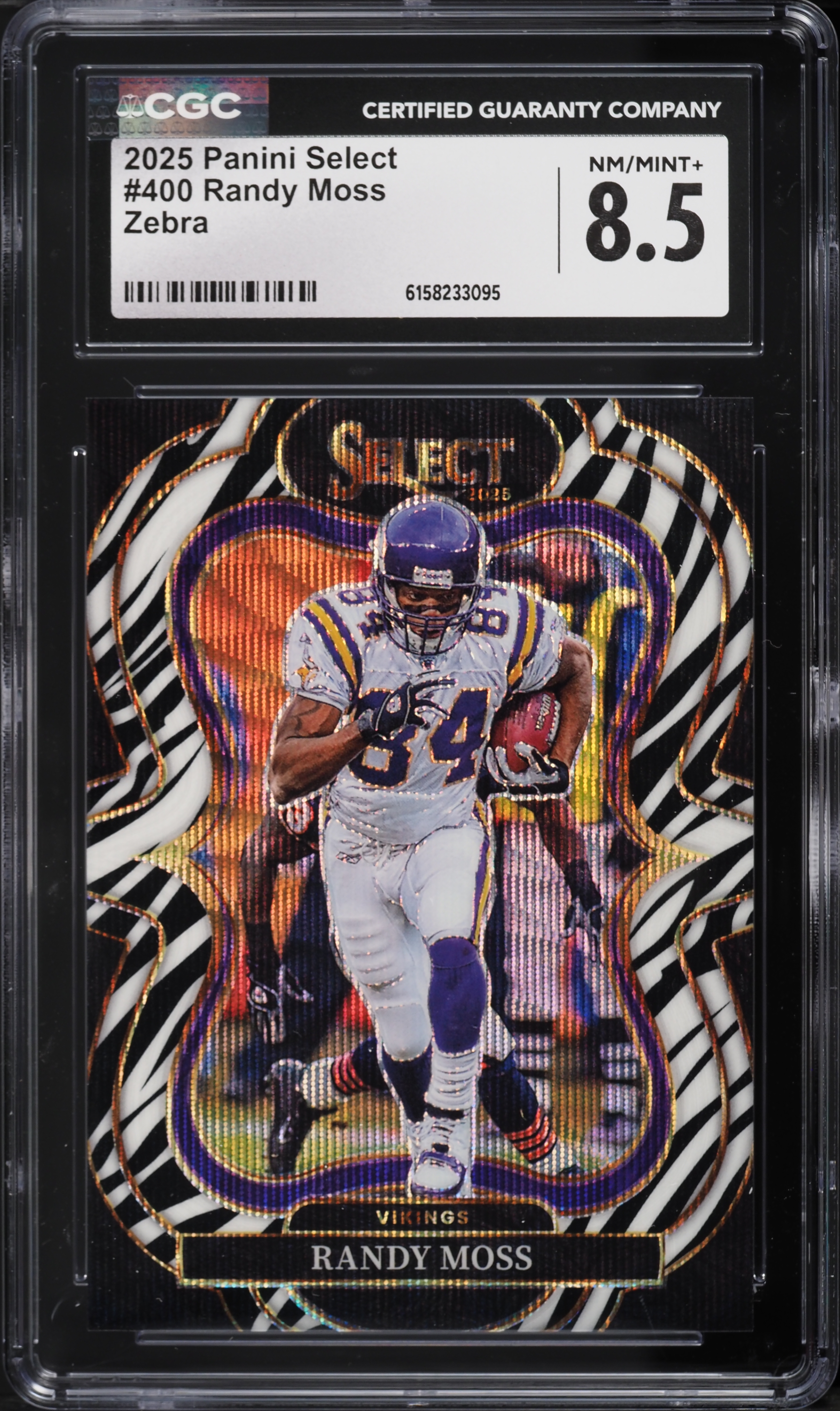 2025 Panini Select Football Zebra Randy Moss #400 CGC 8.5
