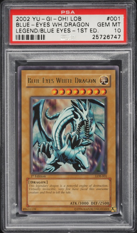 2002 Yu-Gi-Oh! LOB 1st Edition Blue-Eyes White Dragon #LOB-001 PSA 10 GEM MINT