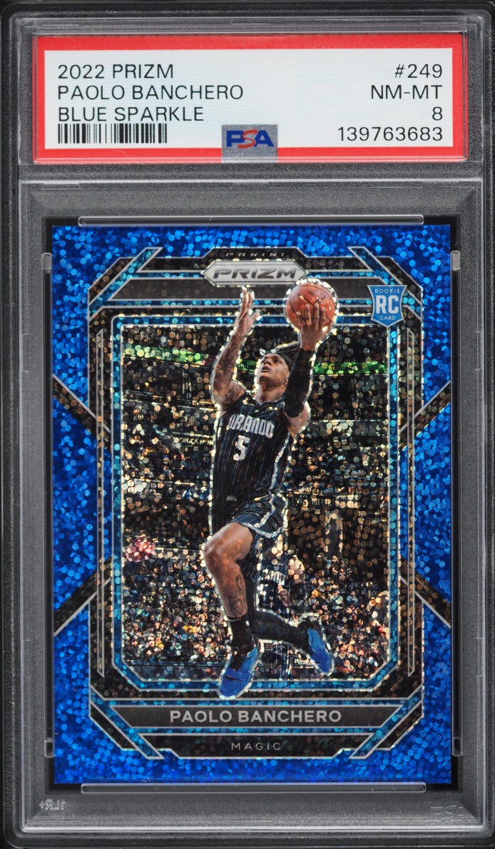 2022 Panini Prizm Blue Sparkle Paolo Banchero ROOKIE 144/144 #249 PSA 8 NM-MT