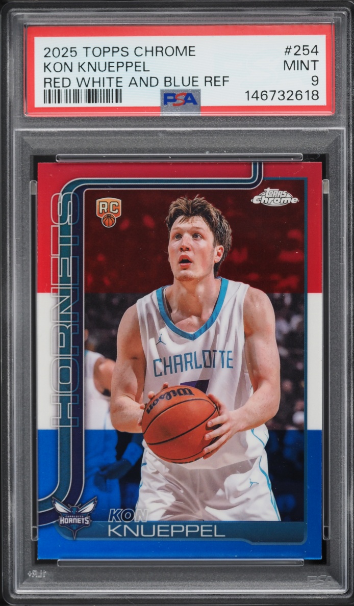 2025 Topps Chrome Red White Blue Refractor Kon Knueppel ROOKIE #254 PSA 9 MINT