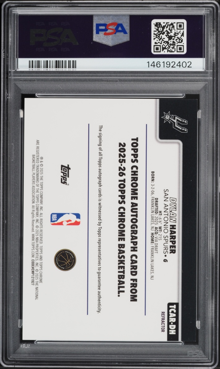 2025 Topps Chrome Refractor Dylan Harper ROOKIE AUTO #TCAR-DH PSA 8 NM-MT