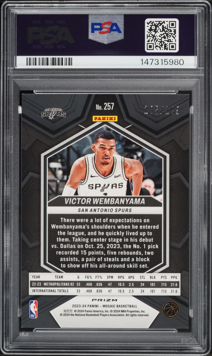 2023 Panini Mosaic Pink Victor Wembanyama ROOKIE /149 #257 PSA 9 MINT