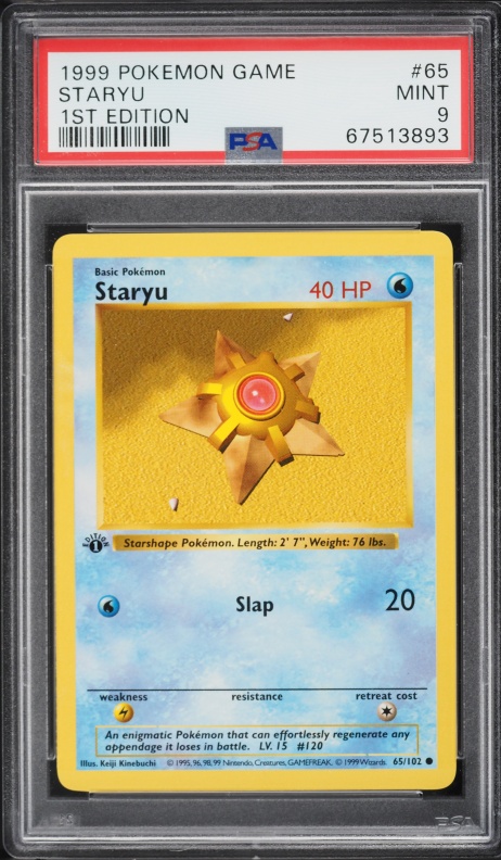 1999 Pokemon Base Set Shadowless 1st Edition Staryu #65 PSA 9 MINT