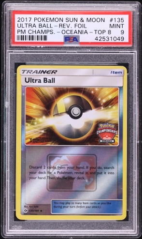 2017 Pokemon Sun & Moon Championships Oceania Top 8 Reverse Holo Ultra Ball #135 PSA 9 MINT